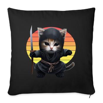 Coucher de soleil de chat ninja - Housse de coussin décorative 45 x 45 cm - noir - Devant