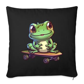 Frog on a skateboard - Sofa pillowcase 17,3'' x 17,3'' (45 x 45 cm) - black - Front