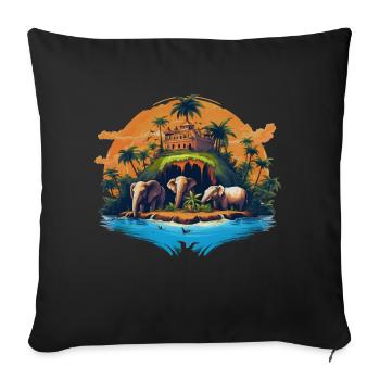 Karibische Insel mit Palmen und Elefanten, surreal - Sofakissenbezug 45 x 45 cm - Schwarz - Vorne