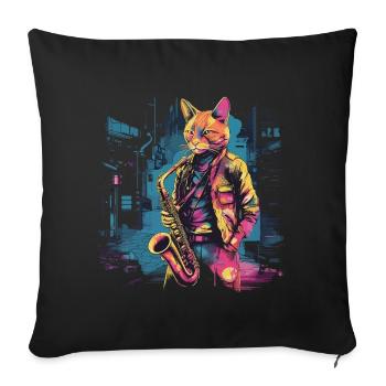 Cat Saxophone Jazz Musician Saxophonist Swing Meow - Sofa pillowcase 17,3'' x 17,3'' (45 x 45 cm) - black - Front