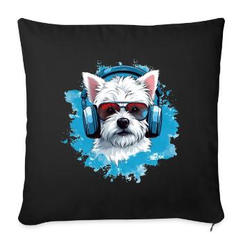 Westie mit Kopfhörern - Sofakissenbezug 45 x 45 cm - Schwarz - Vorne