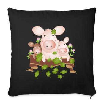 Trois cochons chanceux avec des trèfles à quatre feuilles - Housse de coussin décorative 45 x 45 cm - noir - Devant