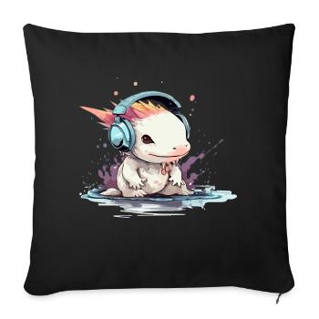 Bizi the audiophile axolotl - Sofa pillowcase 17,3'' x 17,3'' (45 x 45 cm) - black - Front