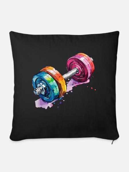 Hanteln in Regenbogenfarben - Sofakissenbezug 45 x 45 cm - Schwarz