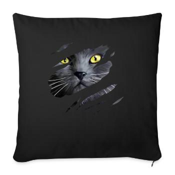Grey Cat tearing through, Love Cats - Sofa pillowcase 17,3'' x 17,3'' (45 x 45 cm) - black - Front