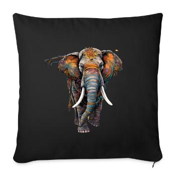 Colorful elephant in boho ethno style - Sofa pillowcase 17,3'' x 17,3'' (45 x 45 cm) - black - Front