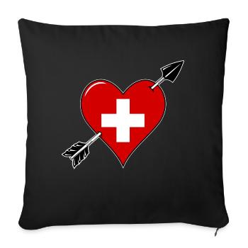 La Suisse drapeau coeur amoureux - Housse de coussin décorative 45 x 45 cm - noir - Devant