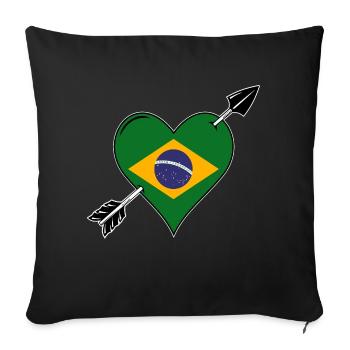Brésil drapeau coeur amoureux - Housse de coussin décorative 45 x 45 cm - noir - Devant