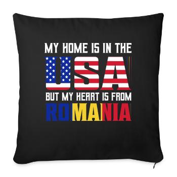 Ma maison est aux États-Unis mais mon cœur vient de Roumanie - Housse de coussin décorative 45 x 45 cm - noir - Devant
