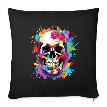 Colorful Skull with Flowers - Sofa pillowcase 17,3'' x 17,3'' (45 x 45 cm) - black - Front