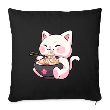 Cute Kawaii Cat eating Ramen - Anime Shirt - Sofa pillowcase 17,3'' x 17,3'' (45 x 45 cm) - black - Front
