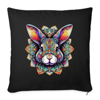 Lapin décoré de Mandalas - Housse de coussin décorative 45 x 45 cm - noir - Devant