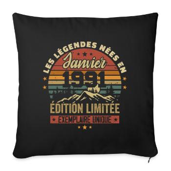 Légendaire depuis Janvier 1991 Vintage Cadeau 1991 - Housse de coussin décorative 45 x 45 cm - noir - Devant