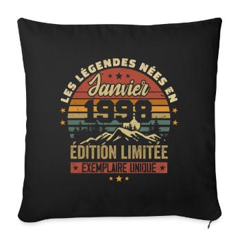 Légendaire depuis Janvier 1998 Vintage Cadeau 1998 - Housse de coussin décorative 45 x 45 cm - noir - Devant