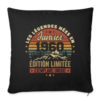 Légendaire depuis Janvier 1960 Vintage Cadeau 1960 - Housse de coussin décorative 45 x 45 cm - noir - Devant
