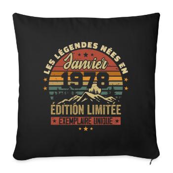 Légendaire depuis Janvier 1978 Vintage Cadeau 1978 - Housse de coussin décorative 45 x 45 cm - noir - Devant