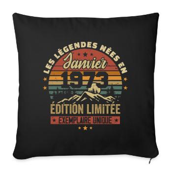 Légendaire depuis Janvier 1973 Vintage Cadeau 1973 - Housse de coussin décorative 45 x 45 cm - noir - Devant