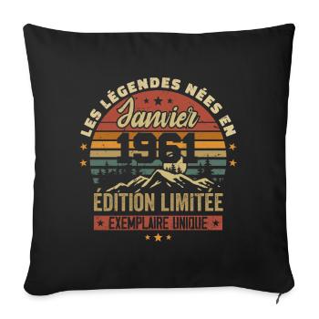 Légendaire depuis Janvier 1961 Vintage Cadeau 1961 - Housse de coussin décorative 45 x 45 cm - noir - Devant