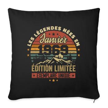 Légendaire depuis Janvier 1969 Vintage Cadeau 1969 - Housse de coussin décorative 45 x 45 cm - noir - Devant
