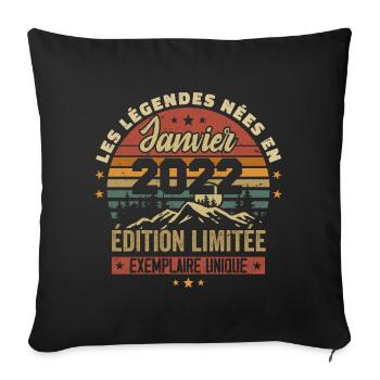 Légendaire depuis Janvier 2022 Vintage Cadeau 2022 - Housse de coussin décorative 45 x 45 cm - noir - Devant