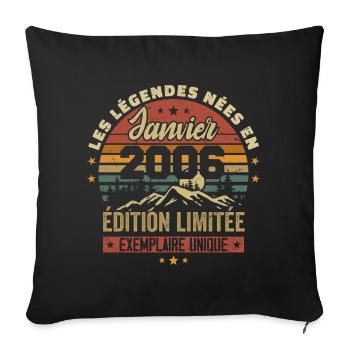Légendaire depuis Janvier 2006 Vintage Cadeau 2006 - Housse de coussin décorative 45 x 45 cm - noir - Devant