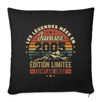 Légendaire depuis Janvier 2005 Vintage Cadeau 2005 - Housse de coussin décorative 45 x 45 cm - noir - Devant