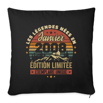 Légendaire depuis Janvier 2008 Vintage Cadeau 2008 - Housse de coussin décorative 45 x 45 cm - noir - Devant