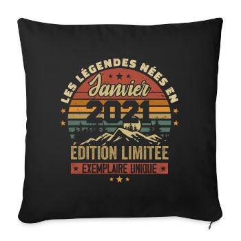 Légendaire depuis Janvier 2021 Vintage Cadeau 2021 - Housse de coussin décorative 45 x 45 cm - noir - Devant