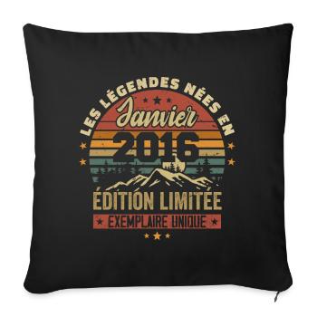 Légendaire depuis Janvier 2016 Vintage Cadeau 2016 - Housse de coussin décorative 45 x 45 cm - noir - Devant