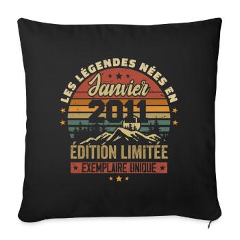 Légendaire depuis Janvier 2011 Vintage Cadeau 2011 - Housse de coussin décorative 45 x 45 cm - noir - Devant