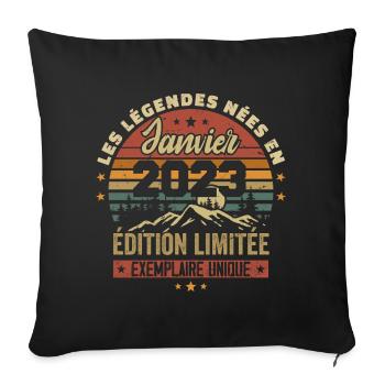 Légendaire depuis Janvier 2023 Vintage Cadeau 2023 - Housse de coussin décorative 45 x 45 cm - noir - Devant