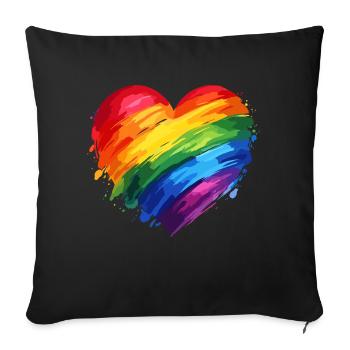 Regenbogen-Herz– Bunte Vielfalt Liebe – LGBTQ - Sofakissenbezug 45 x 45 cm - Schwarz - Vorne