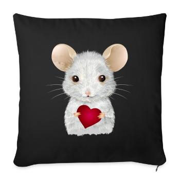 cute white mouse with heart for valentine's day - Sofa pillowcase 17,3'' x 17,3'' (45 x 45 cm) - black - Front