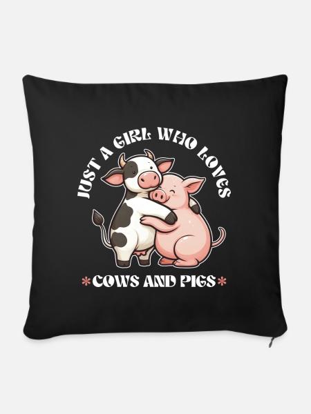 Funny Farm Animal Lover Piglet Farmer Pig Cow - Sofa pillowcase 17,3'' x 17,3'' (45 x 45 cm) - black