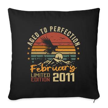 Born in February 2011 Birthday 2011 February - Sofa pillowcase 17,3'' x 17,3'' (45 x 45 cm) - black - Front