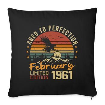 Né en Fevrier 1961 Anniversaire 1961 Février - Housse de coussin décorative 45 x 45 cm - noir - Devant