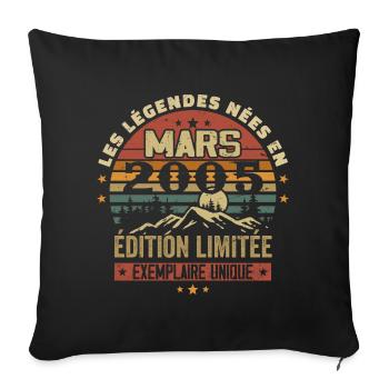 Vintage 2005 Mars Cadeau Anniversaire Rétro 2005 - Housse de coussin décorative 45 x 45 cm - noir - Devant