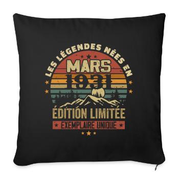 Vintage 1931 Mars Cadeau Anniversaire Rétro 1931 - Housse de coussin décorative 45 x 45 cm - noir - Devant