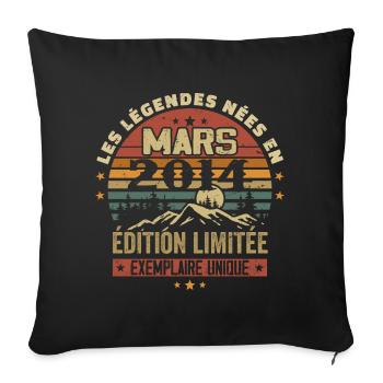 Vintage 2014 Mars Cadeau Anniversaire Rétro 2014 - Housse de coussin décorative 45 x 45 cm - noir - Devant