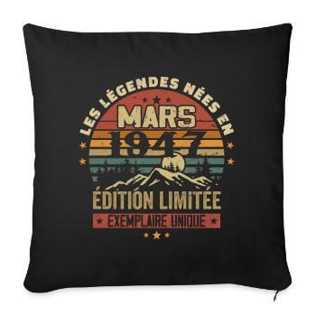 Vintage 1947 Mars Cadeau Anniversaire Rétro 1947 - Housse de coussin décorative 45 x 45 cm - noir - Devant