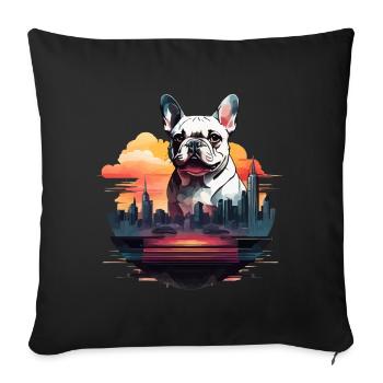 SILHOUETTE DE BOULEDOGUE FRANÇAIS AVEC UN COUCHER DE SOLEIL DE VILLE - Housse de coussin décorative 45 x 45 cm - noir - Devant