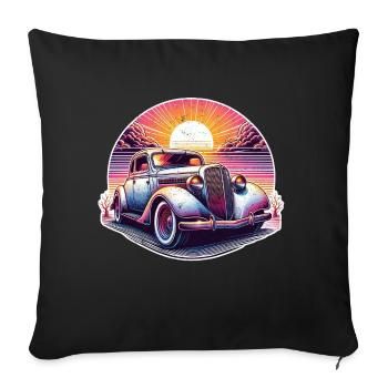 voiture vintage couché de soleil - Housse de coussin décorative 45 x 45 cm - noir - Devant