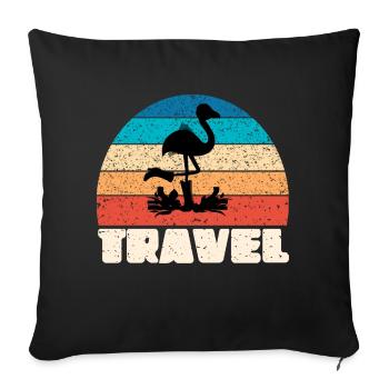 Coucher de soleil vintage de voyage à l’ombre d’un flamant rose - Housse de coussin décorative 45 x 45 cm - noir - Devant