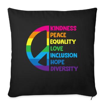 Bienveillance, Paix, Egalité, Amour, Inclusion, Espoir - Housse de coussin décorative 45 x 45 cm - noir - Devant