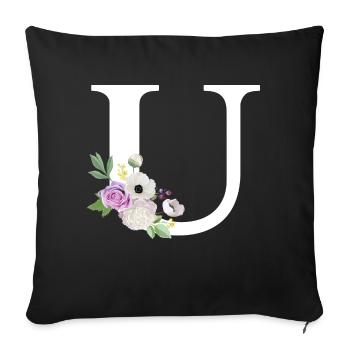 Lila Blumenbuchstabe u - Sofakissenbezug 45 x 45 cm - Schwarz - Vorne