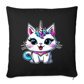 Chat Licorne mignon - Housse de coussin décorative 45 x 45 cm - noir - Devant
