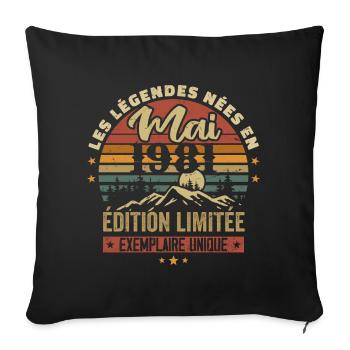 Les légendes Nées en Mai 1981 Cadeau 1981 Vintage - Housse de coussin décorative 45 x 45 cm - noir - Devant