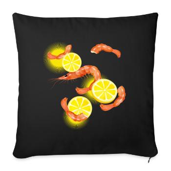 Crevettes ou crevettes avec des tranches de citron - Housse de coussin décorative 45 x 45 cm - noir - Devant