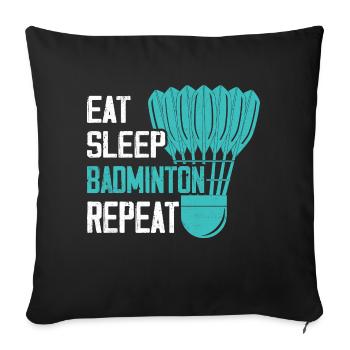 Mangez, dormez, badminton, joueur récurrent, entraîneur - Housse de coussin décorative 45 x 45 cm - noir - Devant
