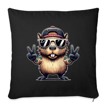 Capybara Peacezeichen - Sofakissenbezug 45 x 45 cm - Schwarz - Vorne